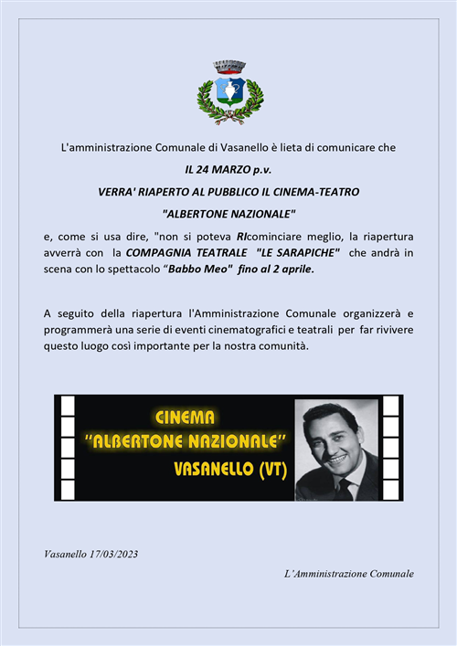 Riapertura del Cinema Teatro "Albertone Nazionale"