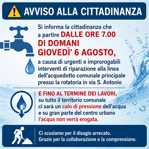 avviso disservizio acquedotto comunale