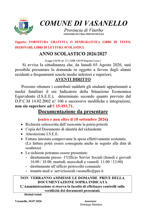 Contributi per libri di testo 2026/2027