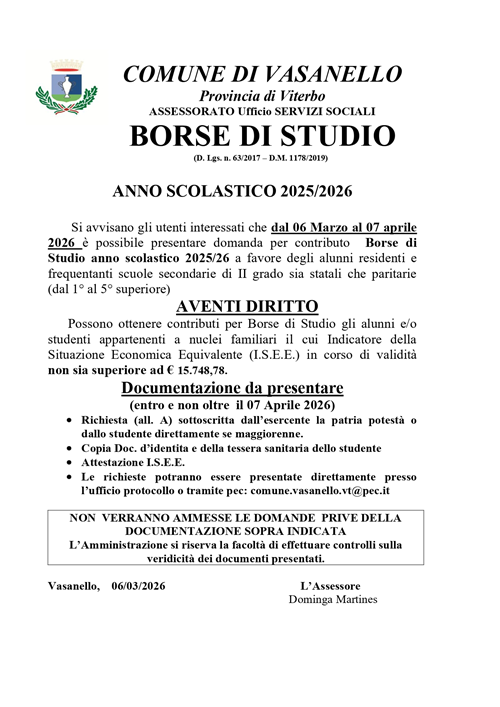 Avviso pubblico  - Borse di Studio a.s. 2025/2026